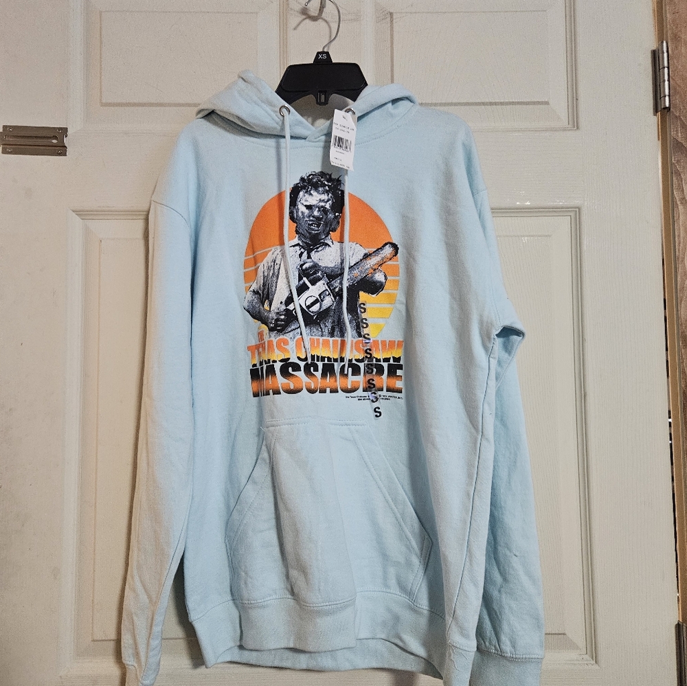TEXAS CHAINSAW MASSACRE HOODIE: LIGHT BLUE: NEW WITH TAGS: SIZE SMALL